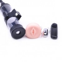 Penis Pump with Vibrating Bullet, Vagina and Black Donut Sleeves